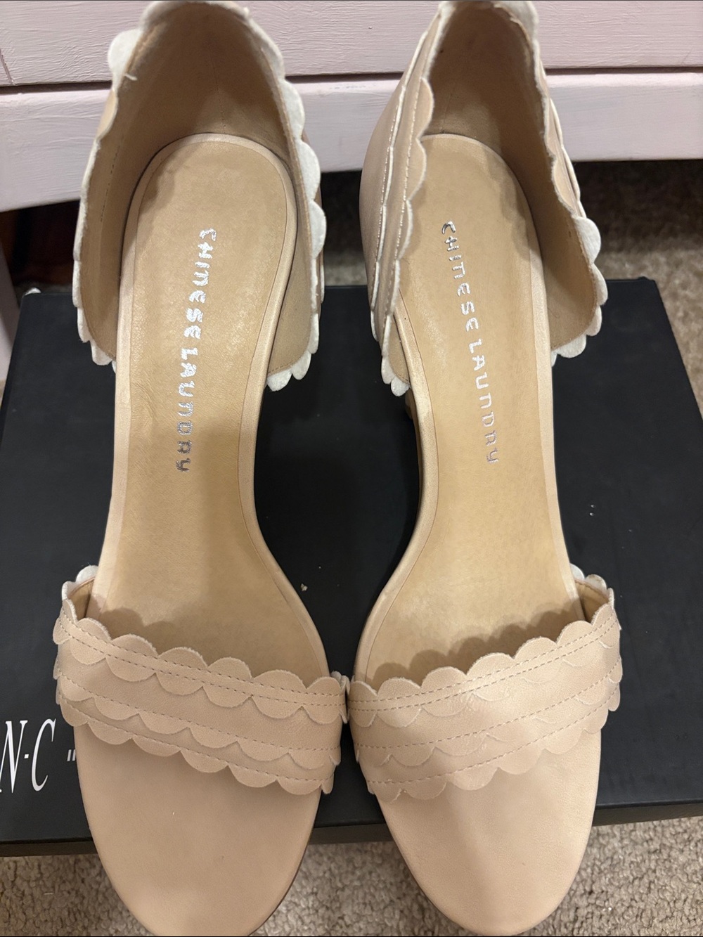Chinese Laundry Scalloped Strap Nude Heels